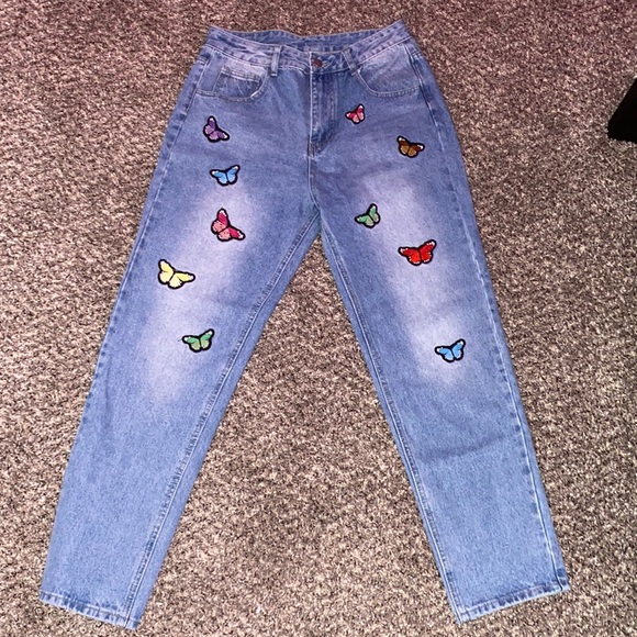 shein denim butterfly mom jeans - Picture 1 of 3